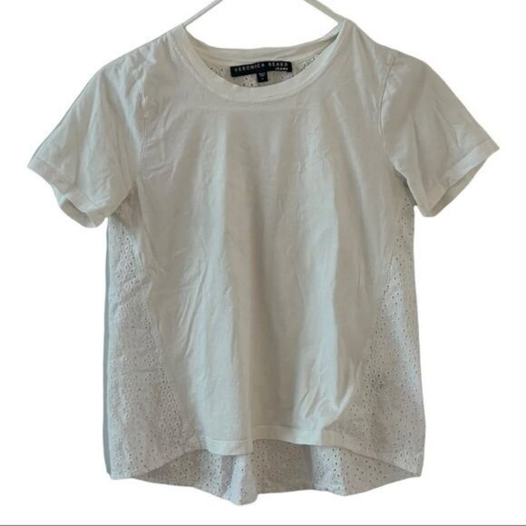 VERONICA BEARD Womens White Mauna Eyelet Short Sleeve Crew Neck Tee SMALL - Picture 4 of 11